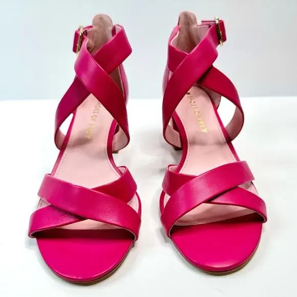 Shoes of Prey Pink Strappy Sandals Ankle Strap 2 inch Block Heels Size 7.5 New - Picture 3 of 16